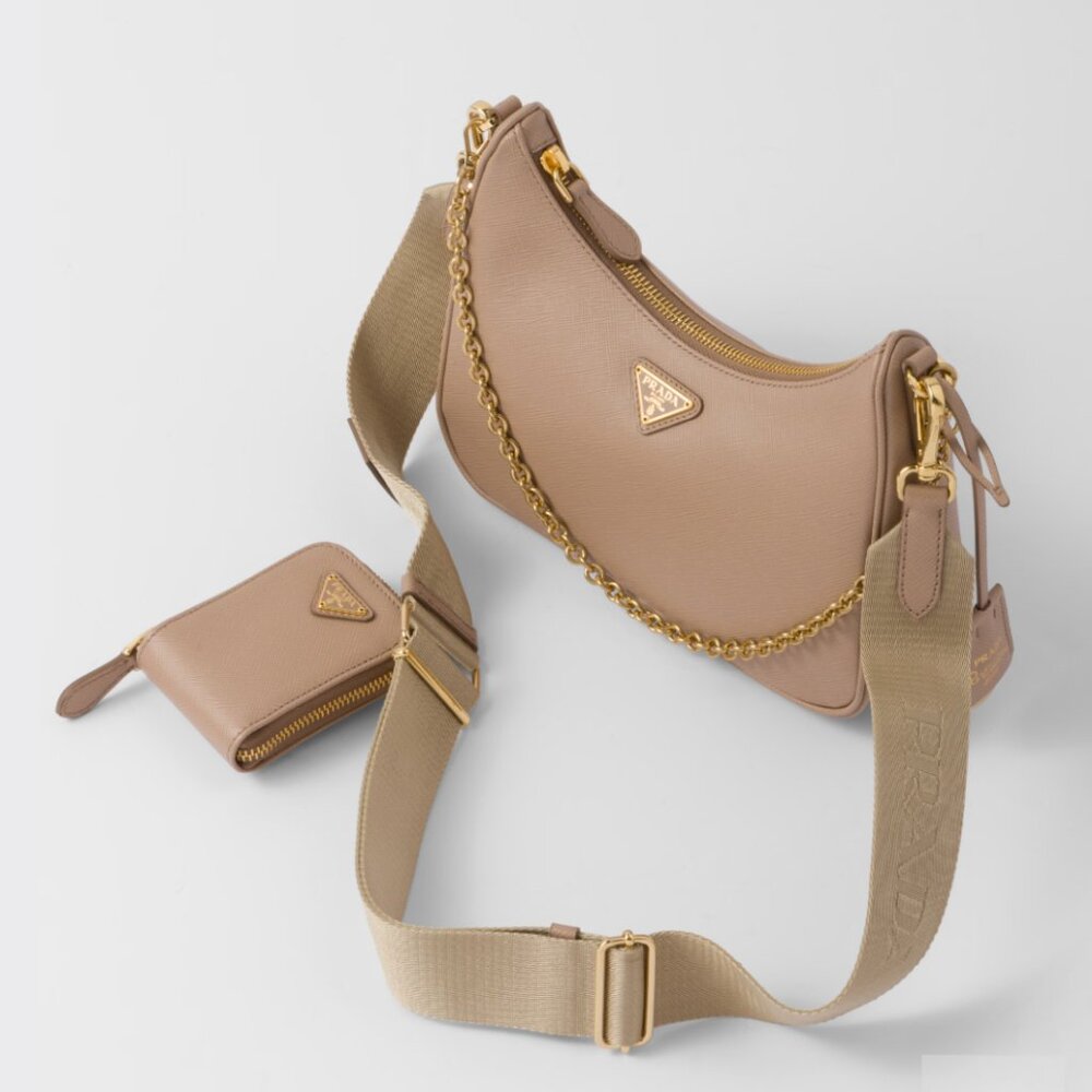 Prada Re-Edition 2005 Shoulder Bag Saffiano Leather Small Neutral Beige tan